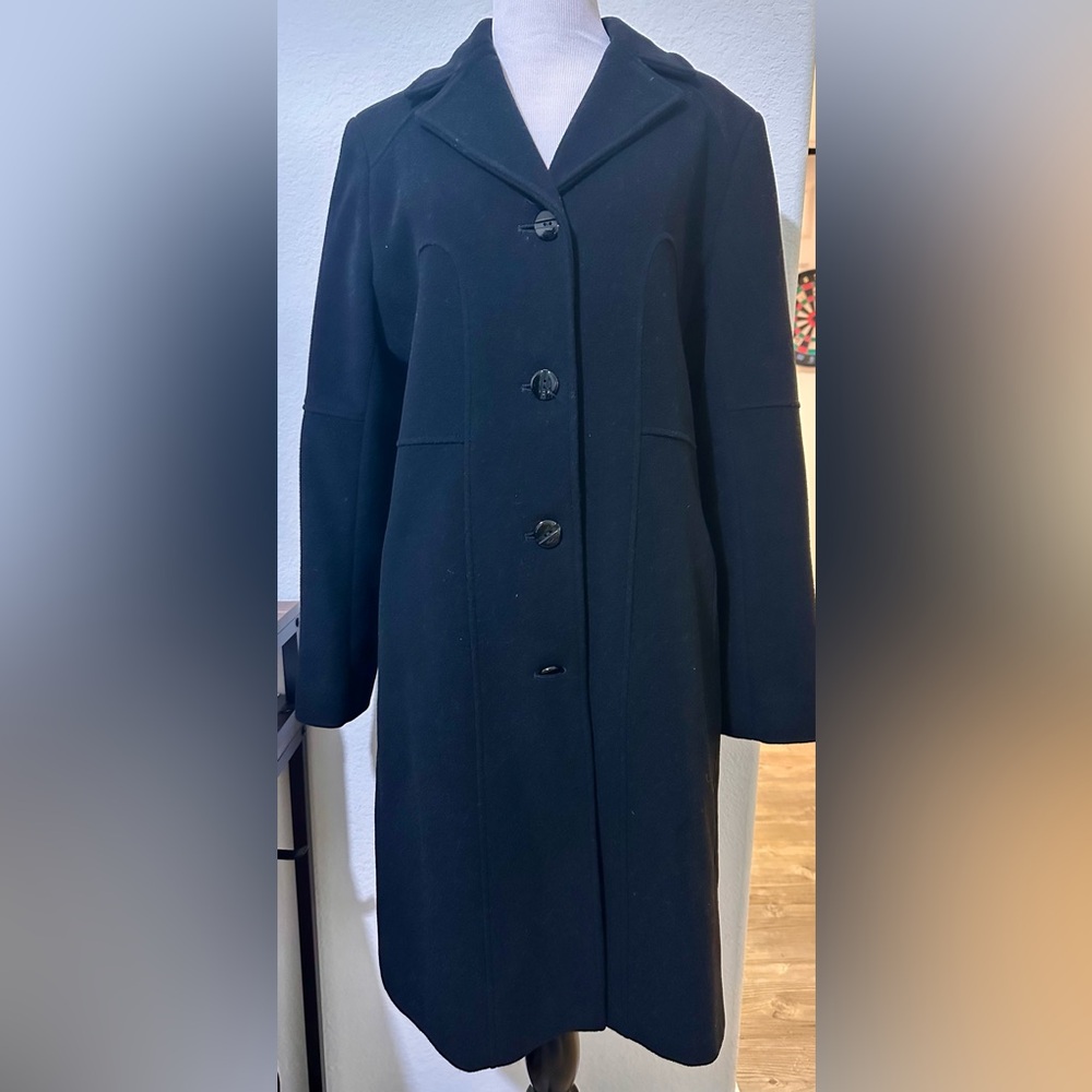 KENNETH COLE REACTION Women's Wool Blend Long Black Coat size 10